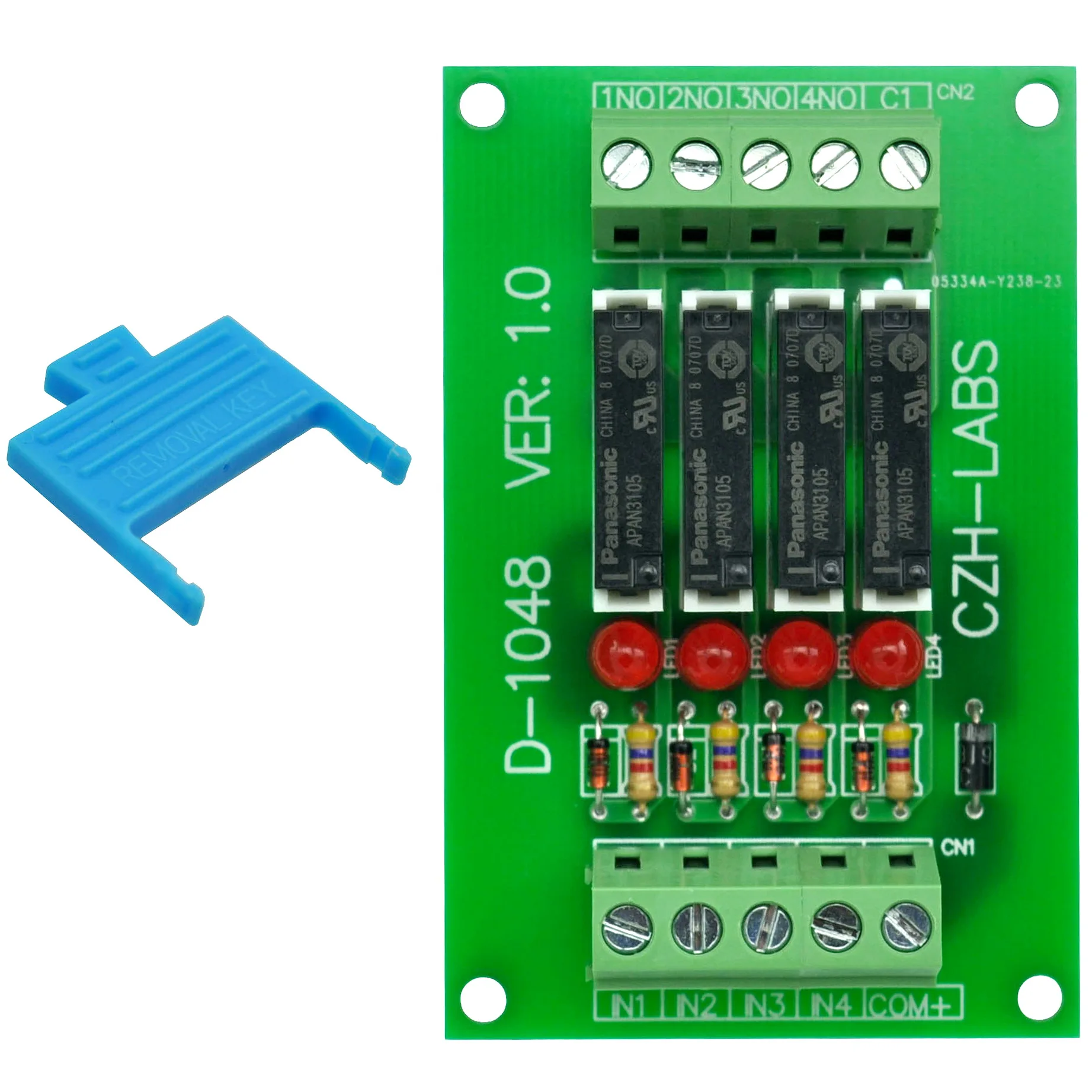 Slim Panel Mount DC5V Sink/NPN 4 SPST-NO 5A Power Relay Module, APAN3105