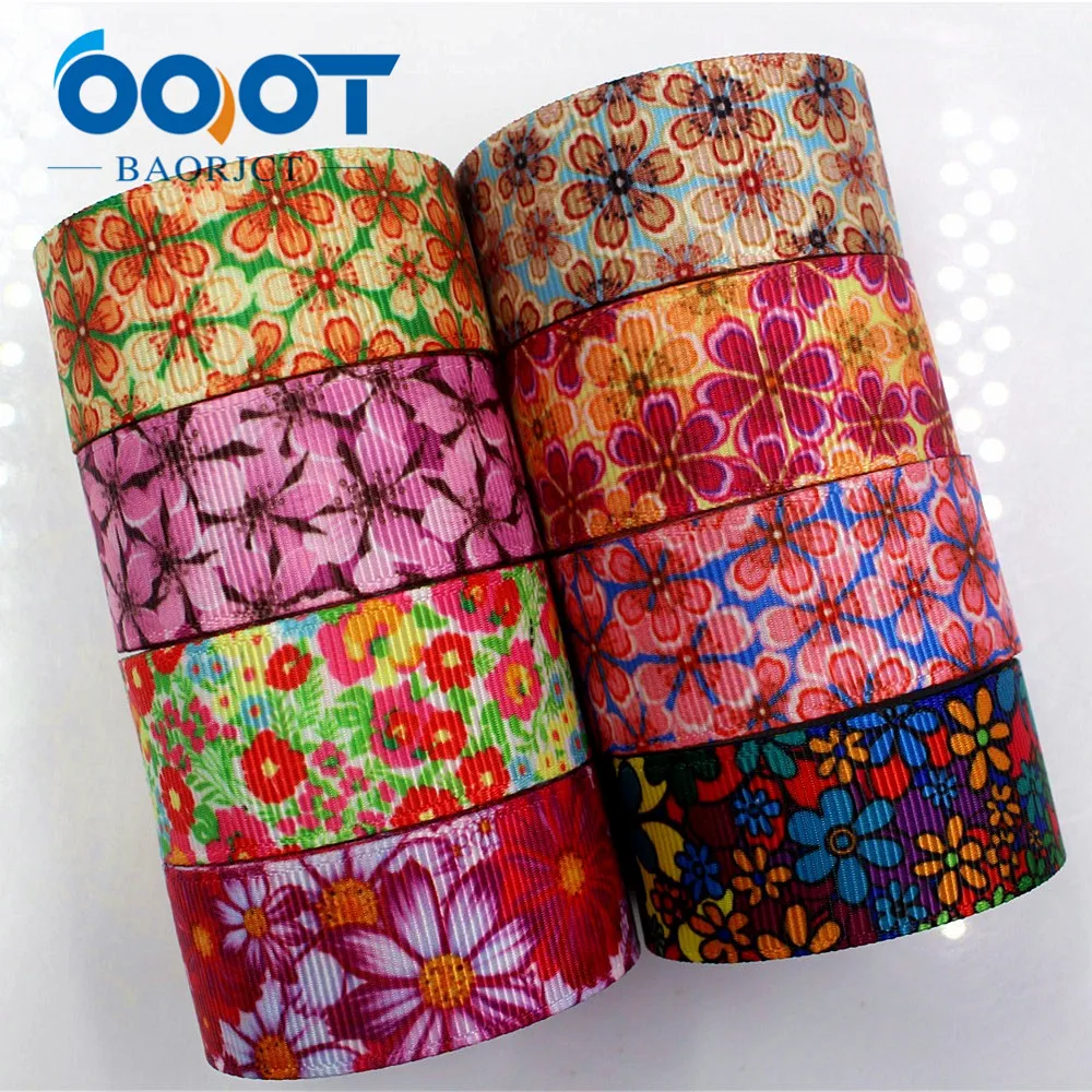 OOOT BAORJCT 1712088 22 mm 10 yard Flower Ribbons Thermal transfer Printed grosgrain Wedding Accessories DIY handmade material