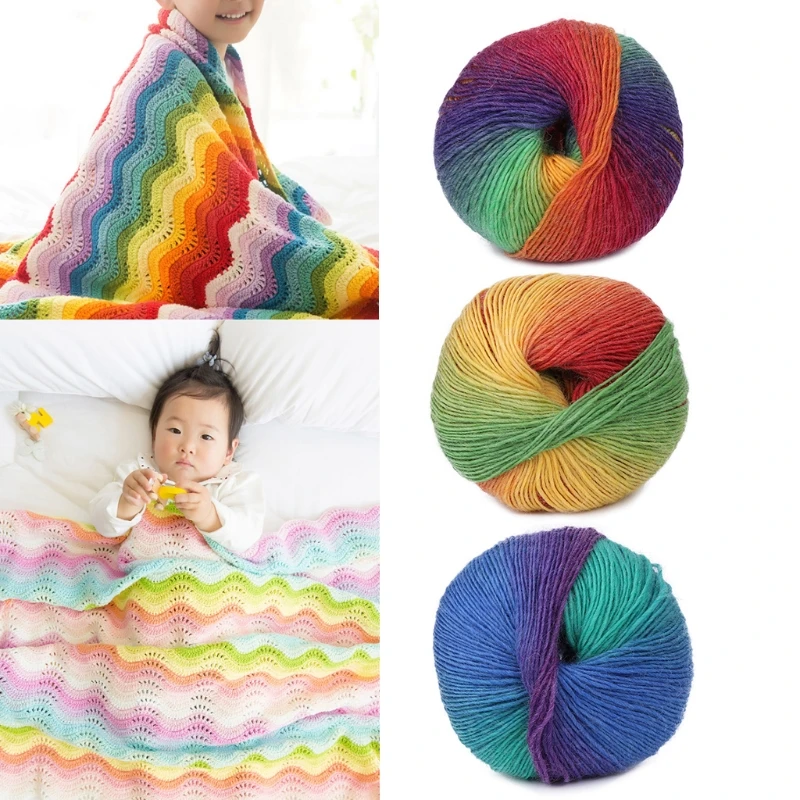 1Ball 50g Hand-woven Rainbow Colorful Crochet Cashmere Wool Blend Yarn Knitting Hat Accessory-----cagrate