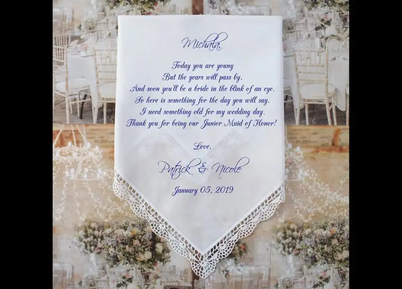 personalized Junior Maid of Honor Gift, Wedding Handkerchief, PRINTED, CUSTOMIZED Wedding gift, Sisters of the Bride Gift