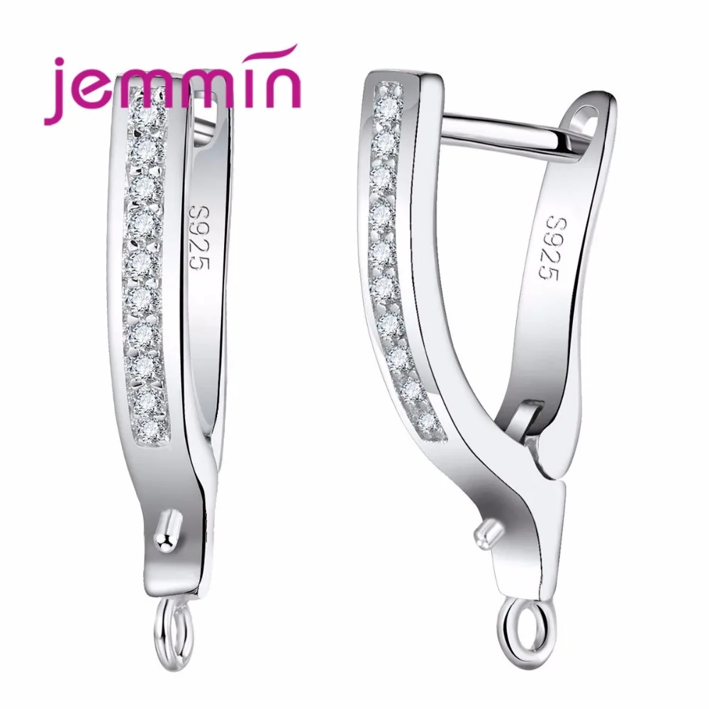 V-Shape 925 Sterling Silver  Hoop Earrings For Women Perfect Clear CZ Crystal For Women DIY Fine Jewelry Drop Shipping