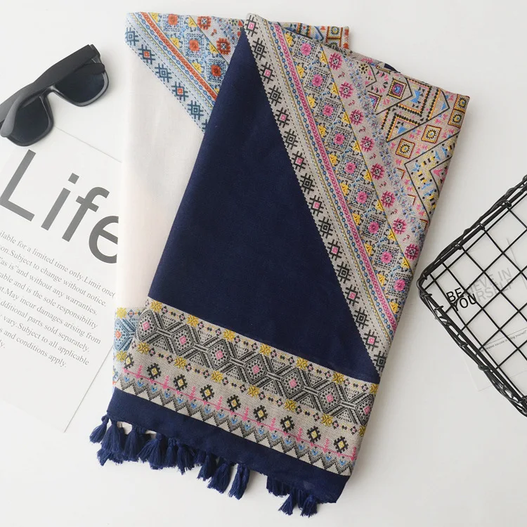 

2017 New Bohemia Style Cotton Geometric Print Tassel Scarf Shawls Geometry Print Wrap Hijab Scarves Muffler Free Shipping