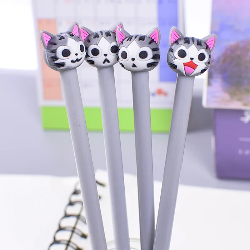 

100 Pcs cartoon cute cheese cat neutral pen water pen Black Signature Pen student day Korean stationery 0.5MM