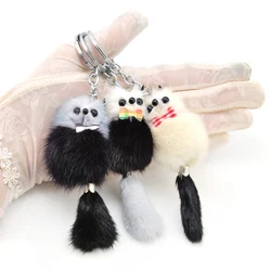 Fluffy Real visone pelliccia orso portachiavi donne carine ragazze pompon procione portachiavi anello sulla borsa gioielli regalo di nozze