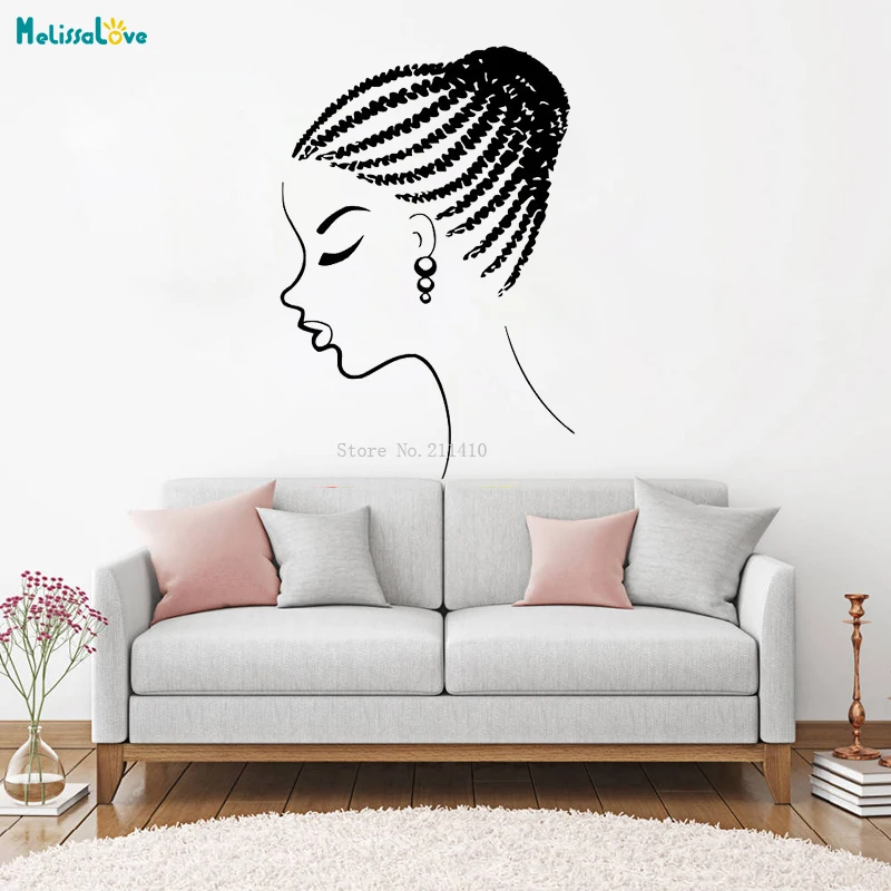 Dreadlocks Girl Wall Decal Window Sticker Beauty Salon Woman Posing with Closed Eyes Africa Afro American Vinyl Decor YT1112