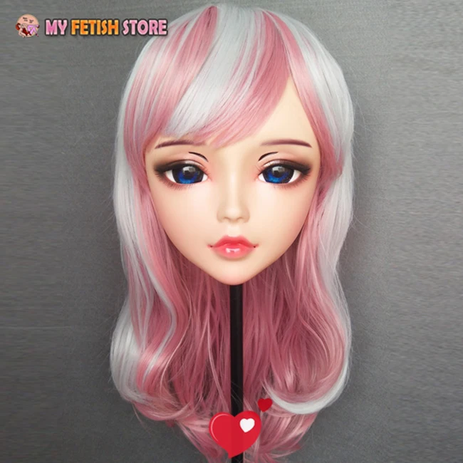 (Chan02)Female Sweet Girl Resin Half Head Kigurumi BJD Eyes Crossdress Cosplay Japanese Anime Role Lolita Mask With Eyes And Wig