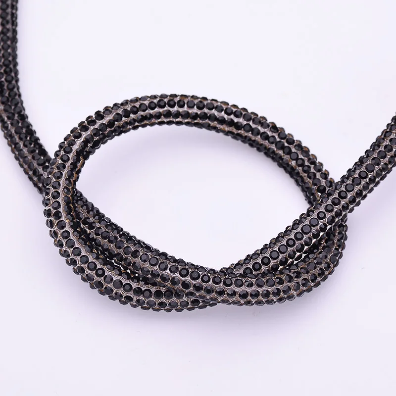 JUNAO 1 Meter Crystal AB Glass Rhinestone Chain Cord Crystal Tube Applique Strass Trim Banding For Jewelry Clothes Making