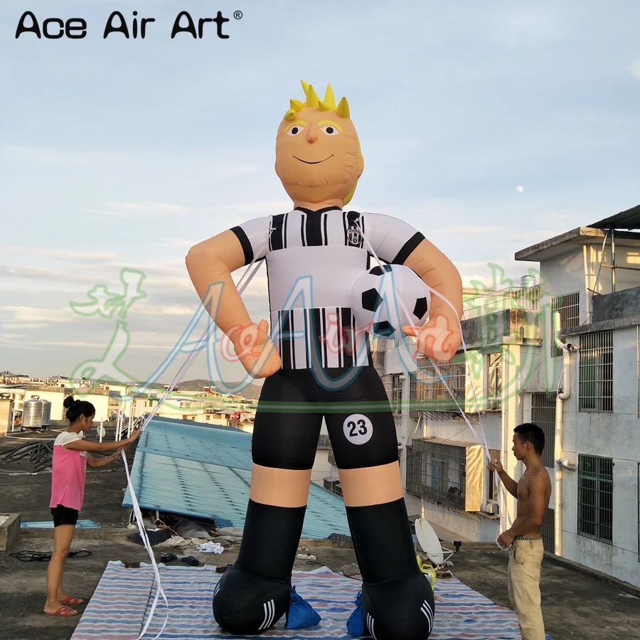 3m H Sports Athletes Model Inflatable Soccer Player Sports Man with A Football in Arms Standing for Sale