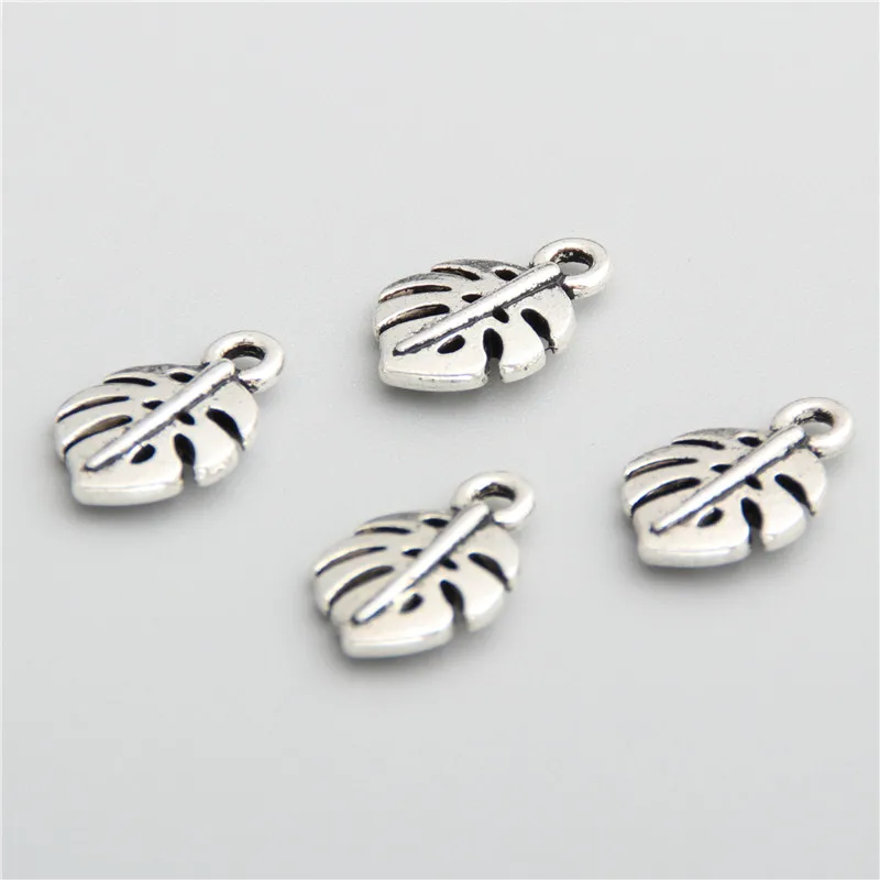 50pcs Leaves Beads Accessories Wholesale Leaf Pendants Silver Color Color Nature Jewelry Making A2745