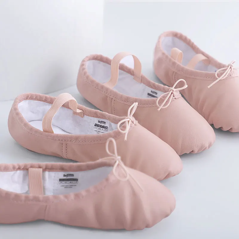 Toddler Girls Leather Ballet Slippers Full Sole Ballet Shoes Soft Gymnastics Yoga Dance Training Shoes for Kids