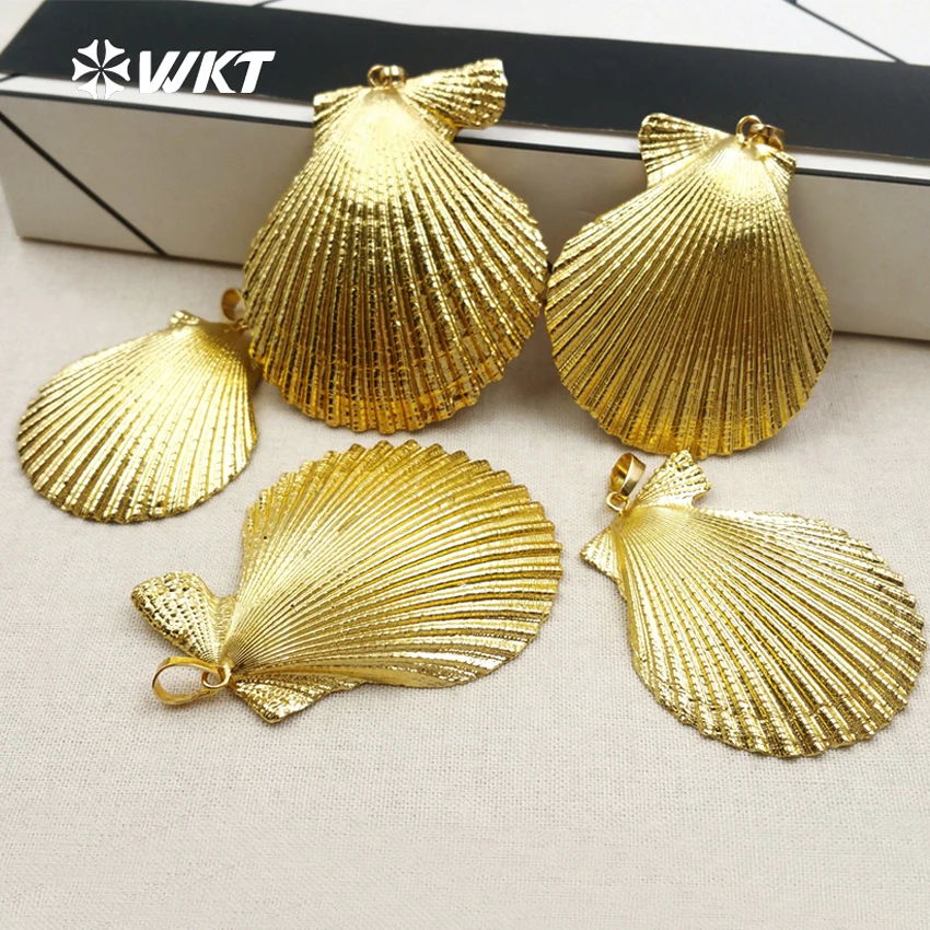 WT-JP004 New Arrival Fashion Natural Scallop Shell Pendant For Necklace Making With Full Gold&Silver Electroplated Accessory