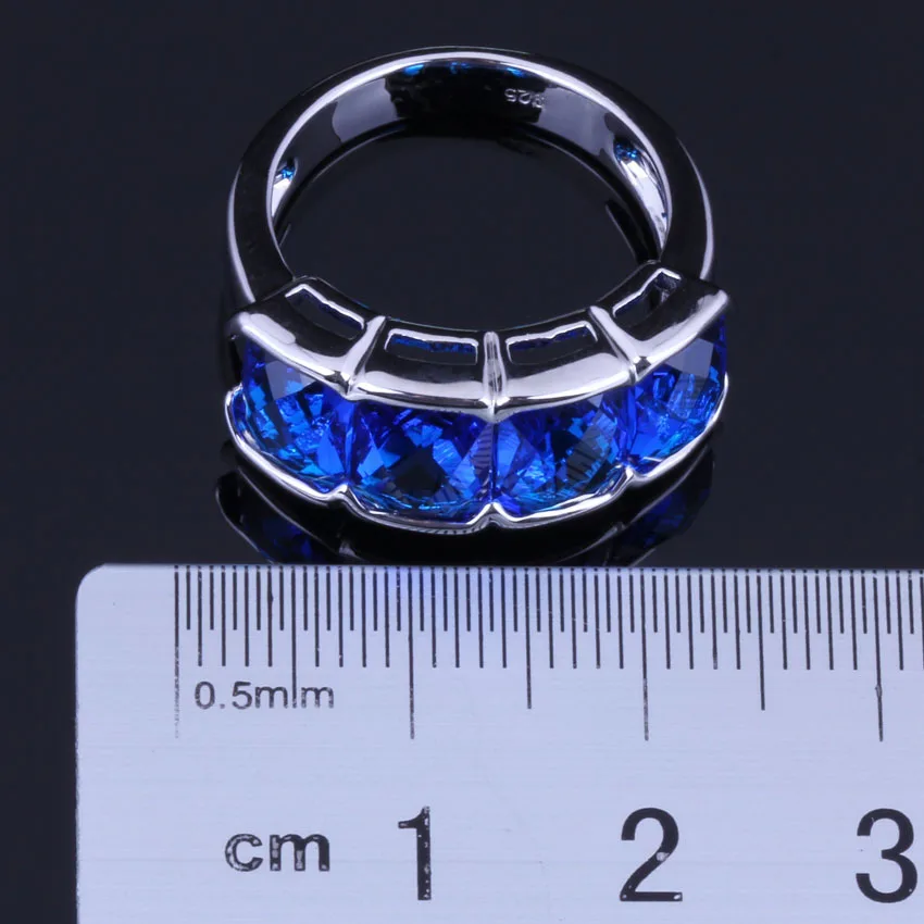 Excellent Blue Cubic Zirconia Silver Plated Ring V0623