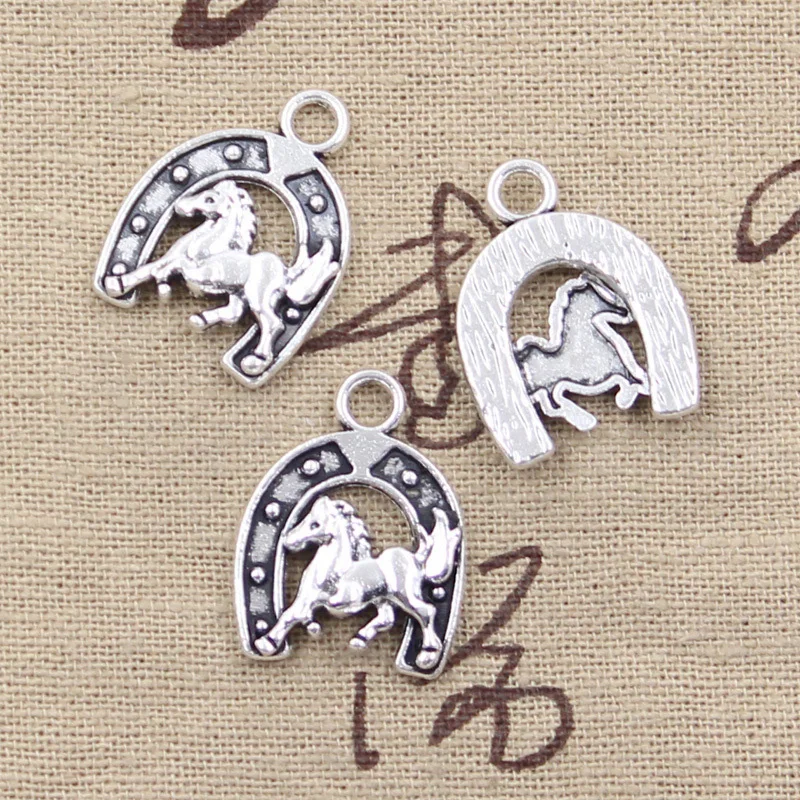 12pcs Charms Horse Horseshoe 23x18mm Antique Silver Color Plated Pendants Making DIY Handmade Tibetan Silver Color Jewelry