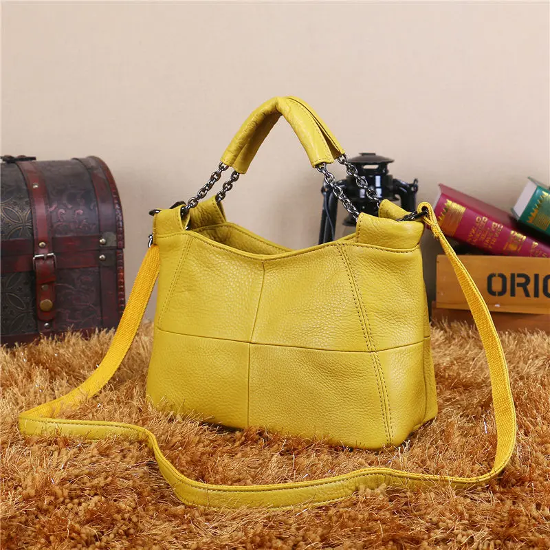 Fashion Red Grey White Black Yellow Top Grain Genuine Leather Women Handbags Girl Lady Shoulder Messenger Bags Female Tote M8920