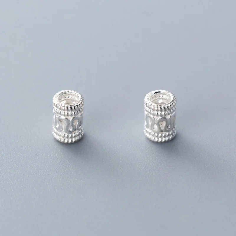 2pcs 925 Sterling Silver Small Cylinder Spacer Beads 6mm Handmade Bracelets S925 Charm Beads DIY Jewelry Findings For Women Men