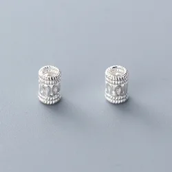 2pcs 925 Sterling Silver Small Cylinder Spacer Beads 6mm Handmade Bracelets S925 Charm Beads DIY Jewelry Findings For Women Men