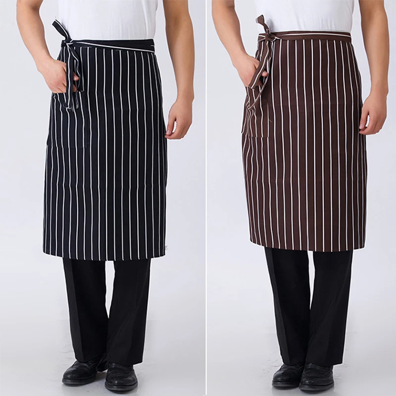 Wholesale price Kitchen Cooking Apron Striped Plaid Half-Length Short Waist Apron with Pocket Catering Chef Waiter Bar apron