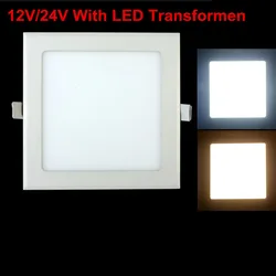 LED 패널 조명, 초박형 천장 매립형 다운라이트, 3w 4w 6w 9w 12w 15w 25w 사각 LED 스포트 라이트 AC 12V/24V