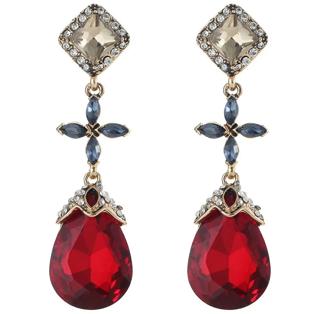 YaYi Red Blue White Glass White Rhinestone Dangle Earring Women's Fashion  Ancient Gold Color Gem Earrings For Women E1136