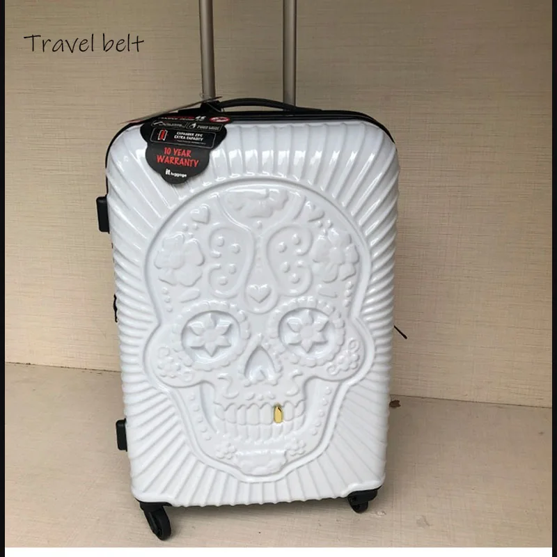 Travel Tale Personality Fashion 19/24/28 Inch Rolling Luggage Spinner Brand Travel Suitcase Big Golden Tooth Skull