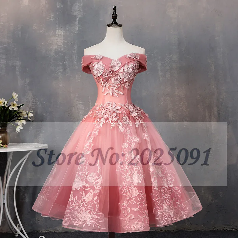 2021 New Cameo Prom Dress Short Off The Shoulder Tulle Lace Appliques Homecoming Dresses Blush Bridal Bridesmaid Dresses