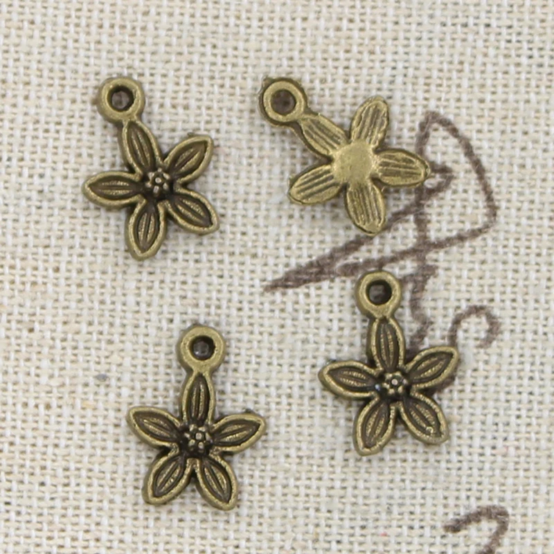 50pcs Charms Flower 11x11mm Handmade Craft Pendant Making fit,Vintage Tibetan Bronze Silver color,DIY For Bracelet Necklace