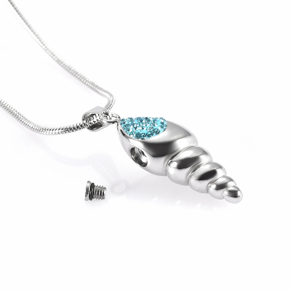 Hold blue Crystal field snail Cremation Necklace Jewelry Stainless Steel Pet Memorial Ashes Pendant with Free Funnel Kit