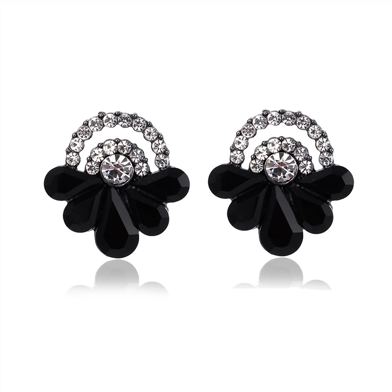 LUBOV Colorful Crystal Petals Women Rhinestones Stud Earrings Elegant Flower Piercing Earrings for Girls Party Jewelry Gift