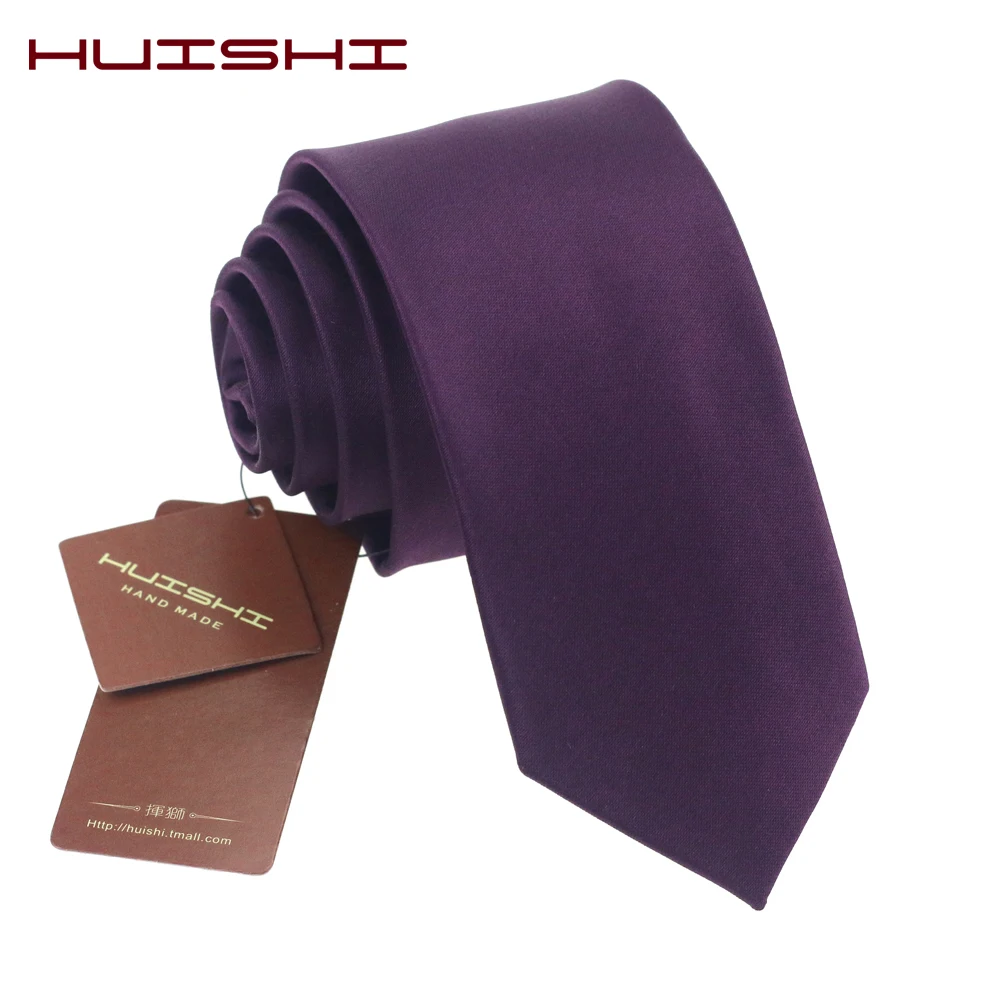 Huishi-gravata slim roxa escura, moda masculina, gravata fina, impermeável, estilo jacquard, cor sólida, para homens, gravatas casuais