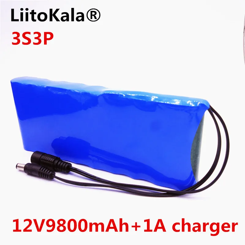 HK LiitoKala 12V 9800mAh 18650 DC 12V 12.6V Super Rechargeable Pack EU/US plug adaptor for CCTV camera video Battery Portable