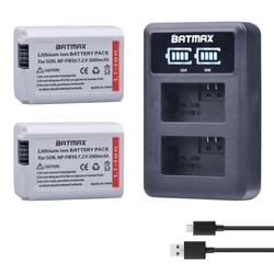 Batmax 2X 2000mAh NP-FW50 NP FW50 bateria + LED podwójny ładowarka do Sony Alpha 7 a7 7R a7R 7S a7S a3000 a5000 a6000