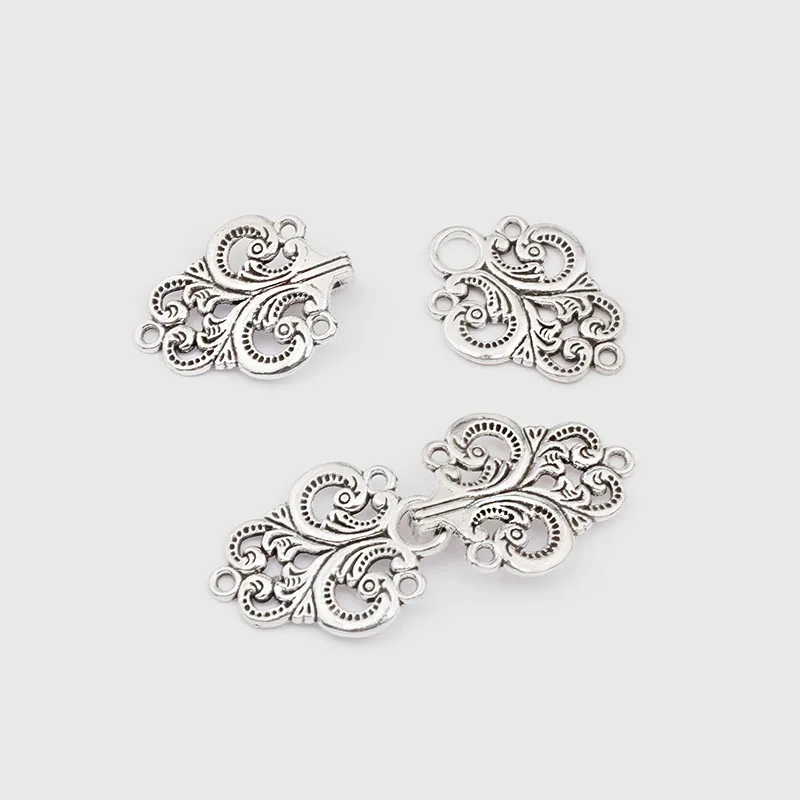 3sets Tibetan Silver Cardigan Clip clasps Swirl Flower Cape Cloak Clasp Fasteners Sew On Hooks Eyes Cardigan Clip Metal Fastener