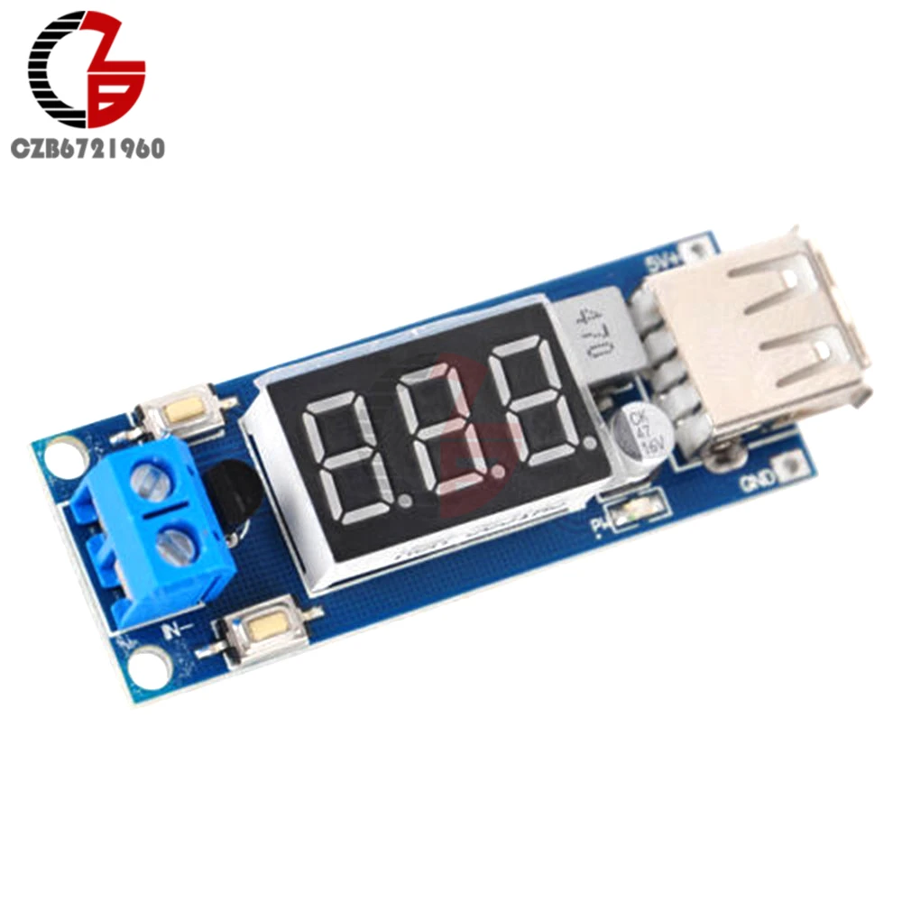 DC 4.5-40V to 5V 2A DC-DC Step Down Buck Converter Module USB Charger Power Transformer LED Display Voltmeter Voltage Meter