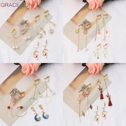 GRACE JUN 3 Pairs /set New Charm Korea Style Clip on Earrings No Pierced for Women Girl Party Wedding Fahsion Ear Clip Wholesale