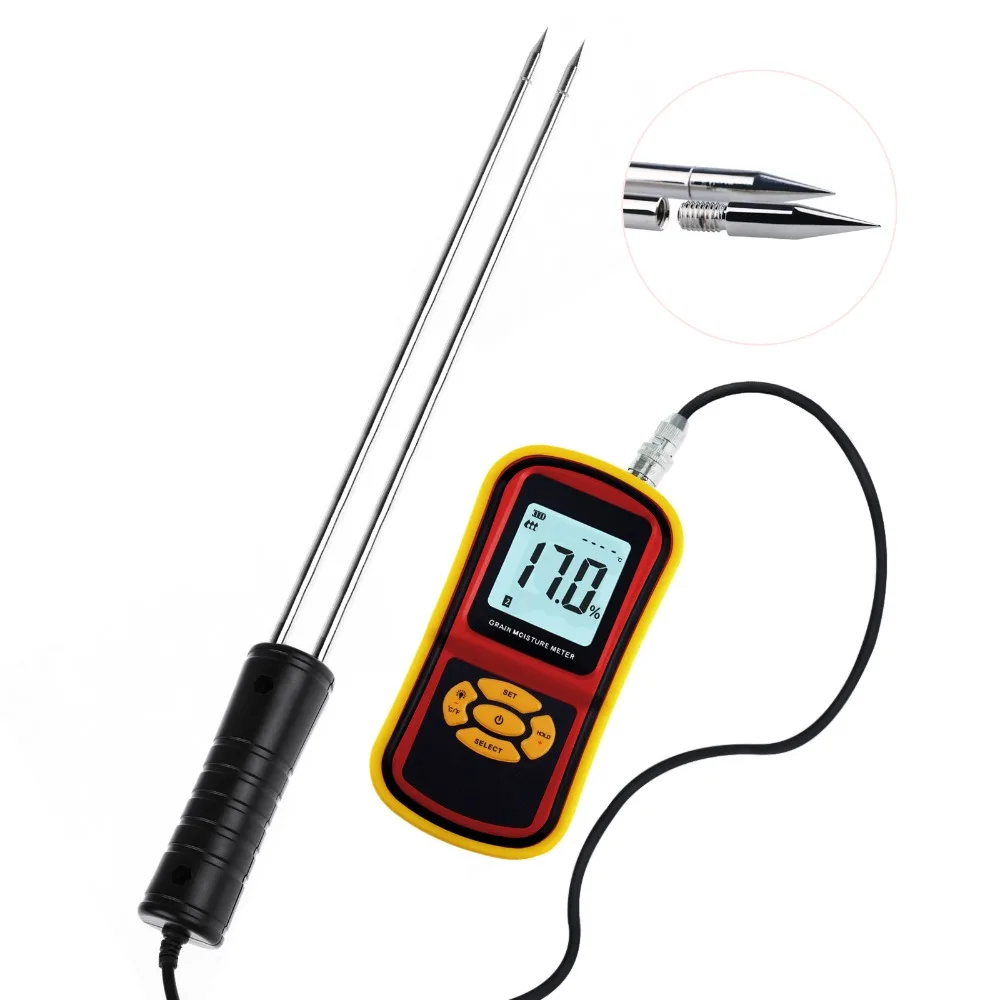 Digital Grain Moisture Meter Sensitive Probe 8 Grain Variety Analyzer Large LCD Paddy Wheat Barley Corn Soybean Rice