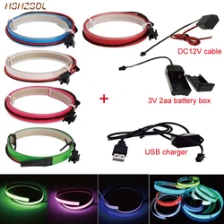 2aa 3V battery  5V USB or dc12v 5color Neon Light Glow EL Wire Rope tape Cable Strip LED cold Light Cap Car decorate ribbon lamp