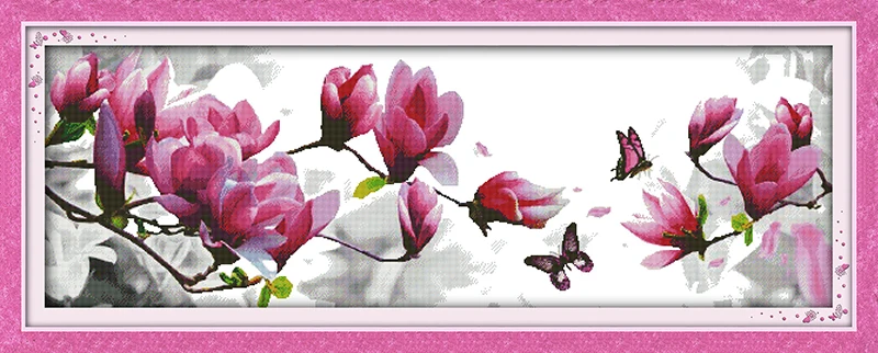 Magnolia flower cross stitch kit flower 18ct 14ct 11ct count printed canvas stitching embroidery DIY handmade needlework