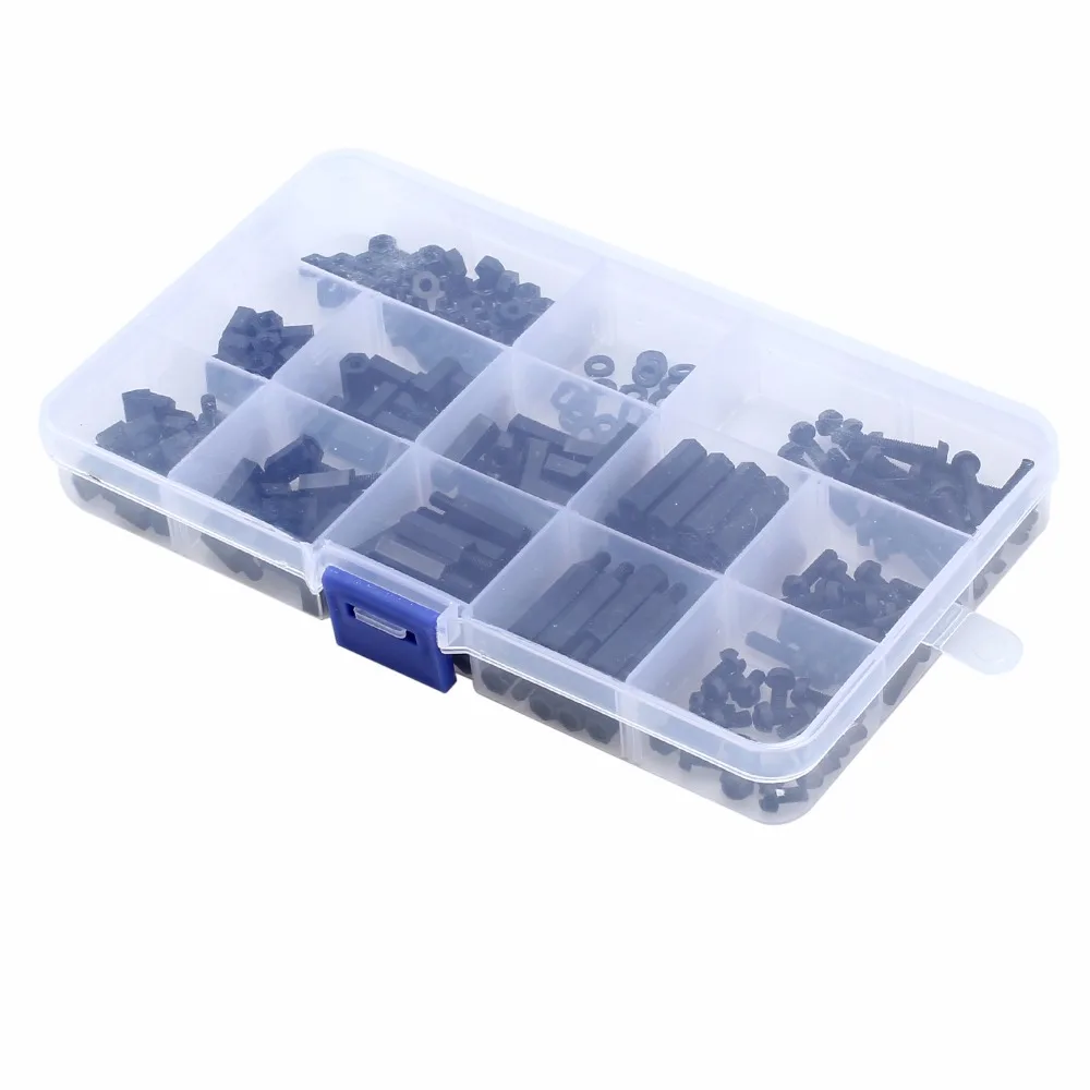GARLLEN 260pcs M3 Hex Socket Screw Set Nylon Plastic Flat Round Cap Head Screws Bolts and Nuts Assortment Kit with Storage Box
