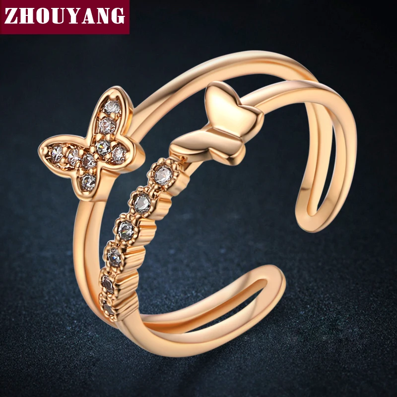 2024 Ring For Women New Butterfly Cubic Zirconia Rose Gold Color Fashion Resizable Ring Jewelry Party Gift ZYR349-5 ZYR350-1