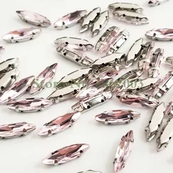 4x15mm 50 pz/pacco Rosa forma dell'occhio del Cavallo di Cristallo Di Vetro sew on strass artiglio con fori, Fai Da Te accessori di abbigliamento SWM41510