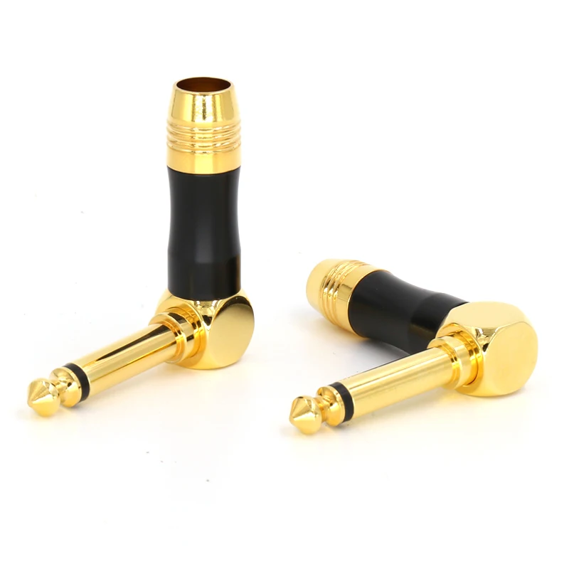 

Free shipping 4pcs two poles 6.35mm 90 Degree right angle male phone jack plug audio adapter Solder Connector