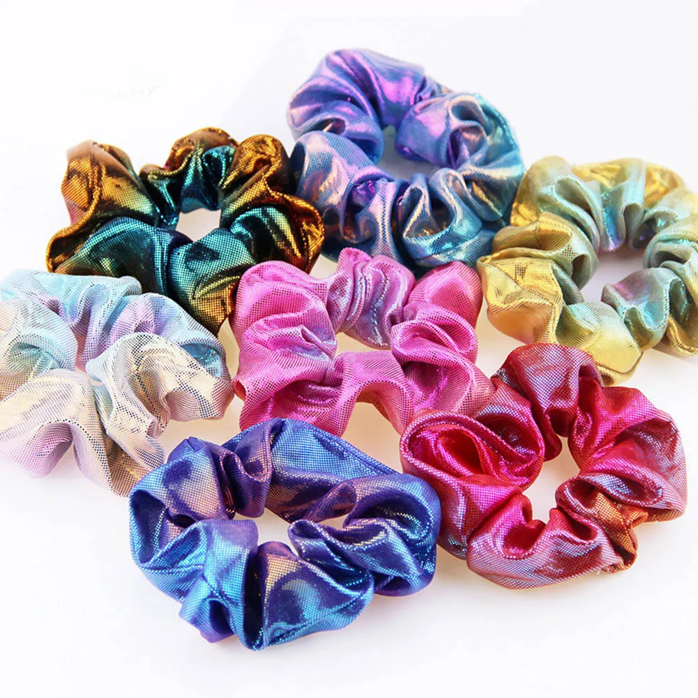 1 PC 2019 New Fashion Women Colorful Elastic Bronzing Hair Rope Glitter Ponytail Holder Hair Ring Scrunchie