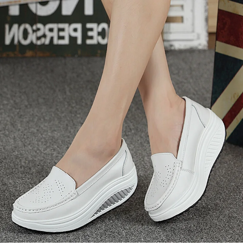 spring platform women casual shoes slip-on genuine leather mother Shake shoes nurse wedges shoes x1092 35