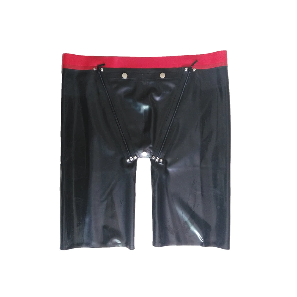 BEFITU Latex shorts  with snap and zipper fetish underpants codpiece customization sexy Pants Bermuda natural handmade