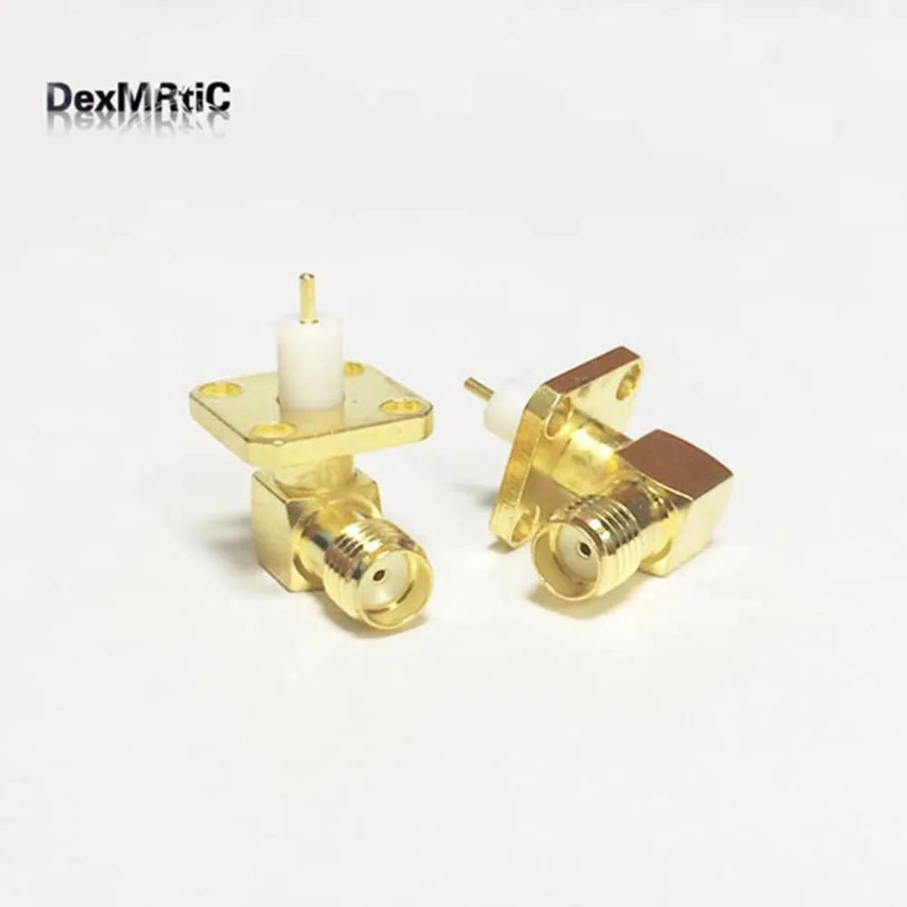 1pc  SMA Female Jack RF Coax Connector  4-hole flange solder post  Cable  Right Angle  Goldplated  NEW wholesale