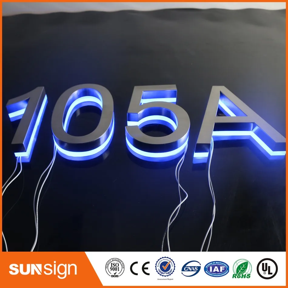 H25cm Custom Rvs Led Verlichte Backlit Huis Nummers Voor Hotels