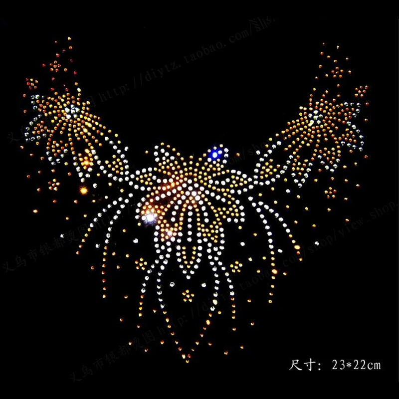 23*22cm 3 color hotfix rhinestones motif heat transfer iron on patch garment patch for women dress neckline Sweater