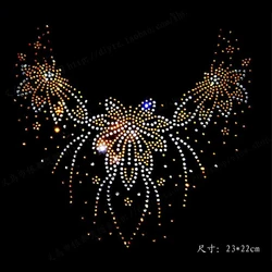 23*22cm 3 color hotfix rhinestones motif heat transfer iron on patch garment patch for women dress neckline Sweater