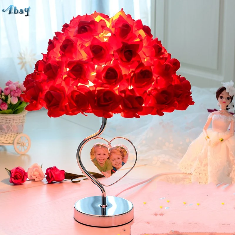 Art Deco Rose Bouquet Table Lamps Valentine's Day Gift Wedding Room Bedside Lamp Vanity Makeup Table Flowers Decoration Led E27