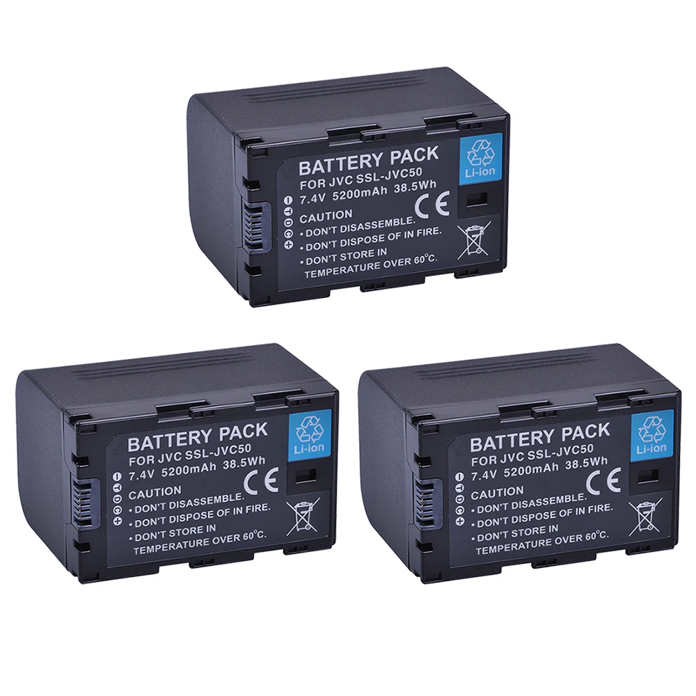 3Pcs SSL-JVC50 JVC50 SSLJVC50 Battery for JVC GY-HM600 GY-HM650 GY-HMQ10 GY-LS300 Camcorders